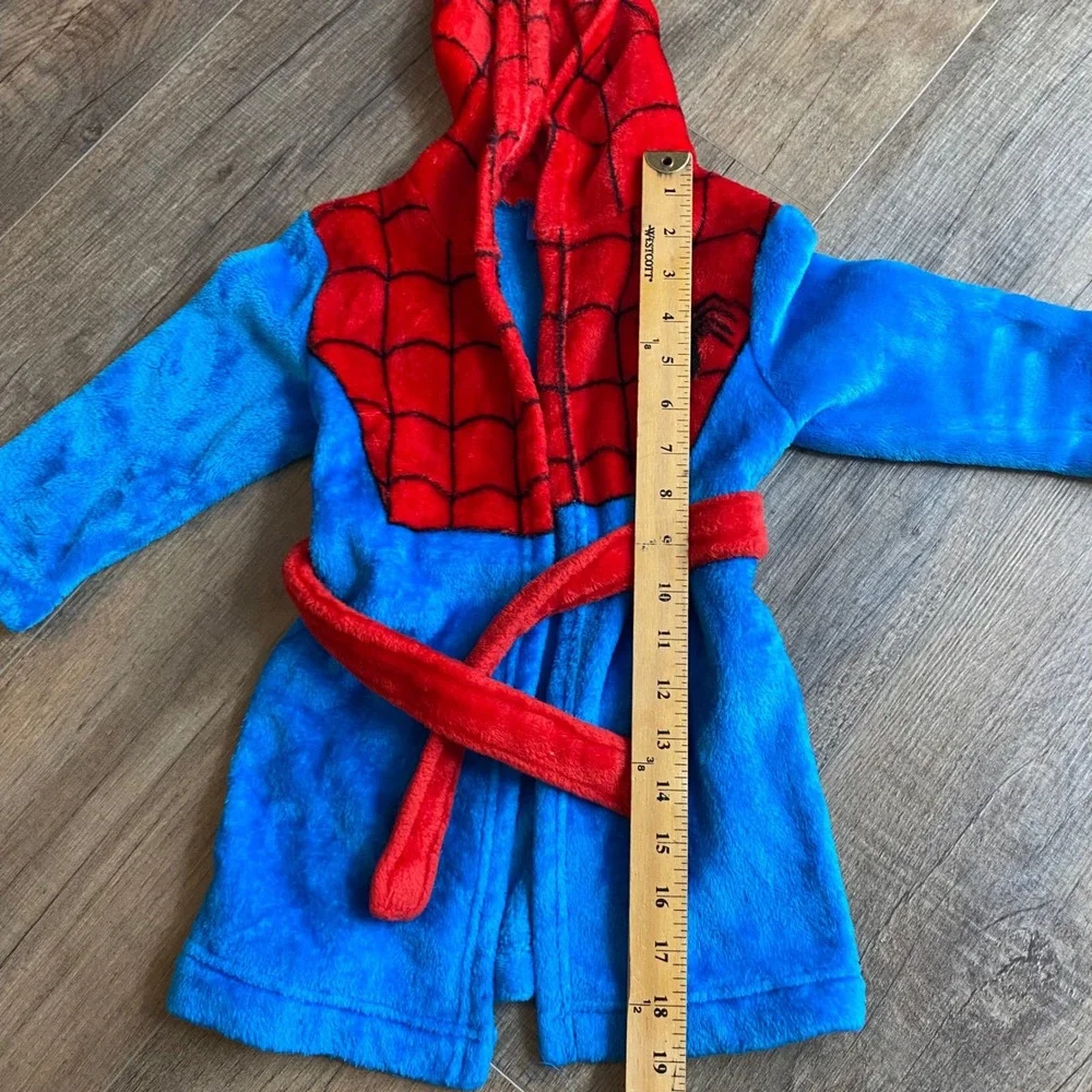 Marvel Spider-Man Toddler Boys Plush Hooded‎ Bathrobe Blue Red Size 2T XXS
